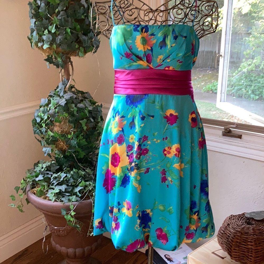 Juniors Empire Turquoise/Multi Floral Dress Sz 7/8